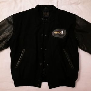 Dunbrooke Distinctive Images Black Leather and Wool Varsity Jacket